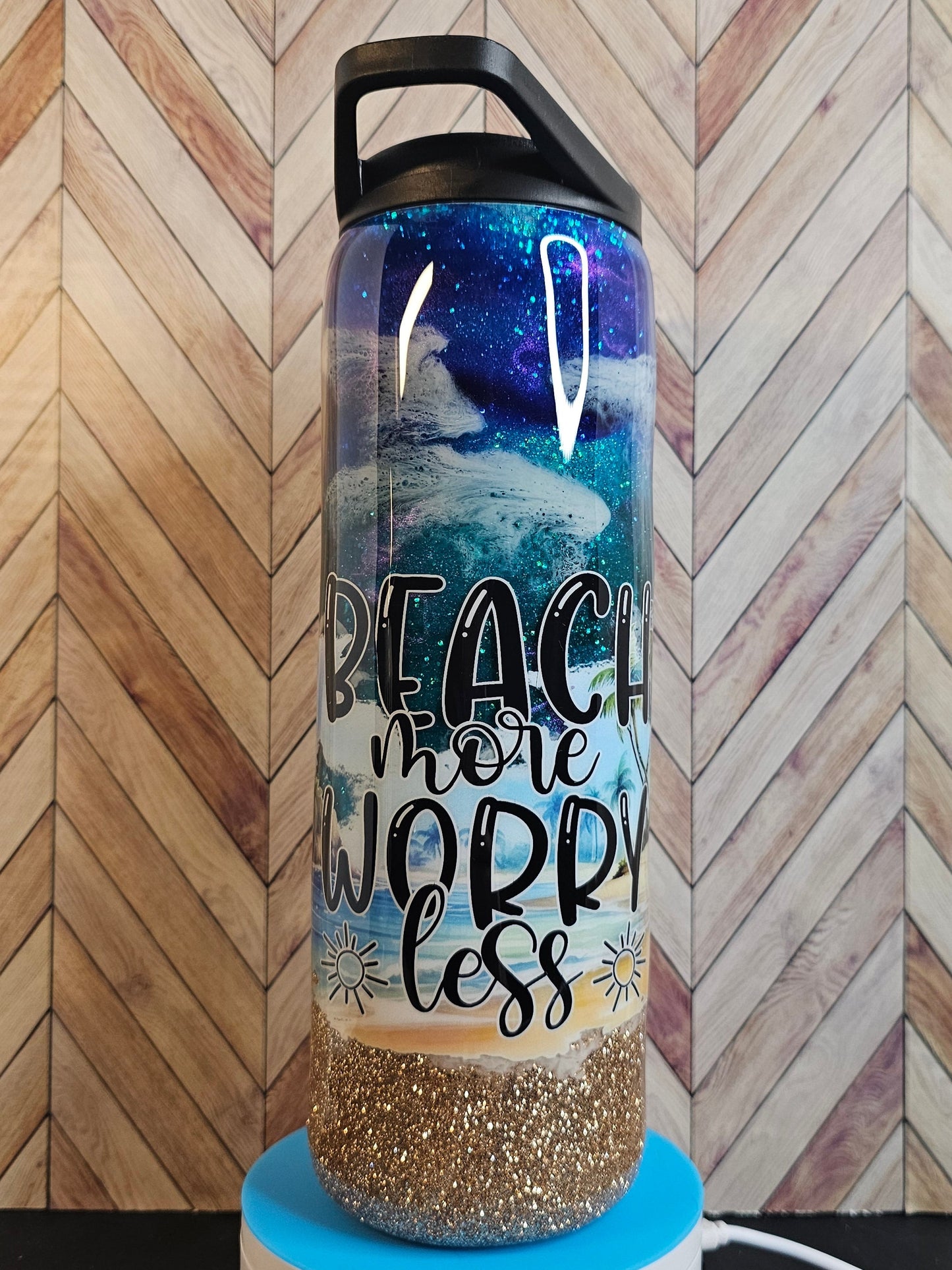 30oz Duo Skinny Ocean Ink Swirl Beach More Worry Less Epoxy Tumbler