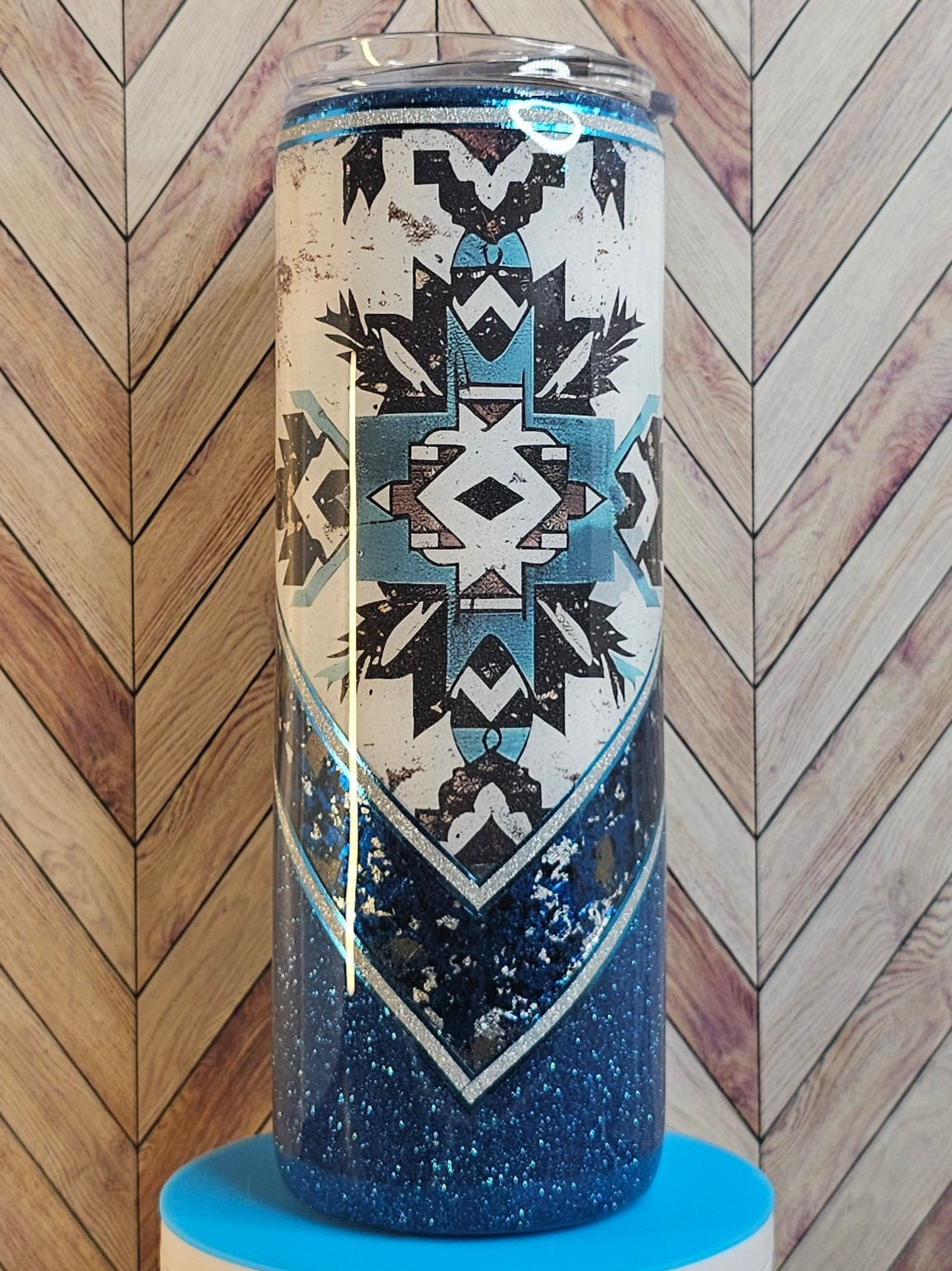 20oz Skinny Southwest V-split with Blue Glitter & Foil Epoxy Tumbler