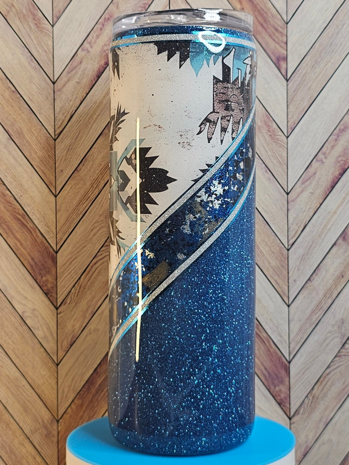20oz Skinny Southwest V-split with Blue Glitter & Foil Epoxy Tumbler
