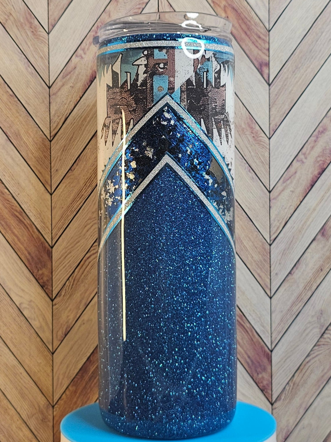 20oz Skinny Southwest V-split with Blue Glitter & Foil Epoxy Tumbler