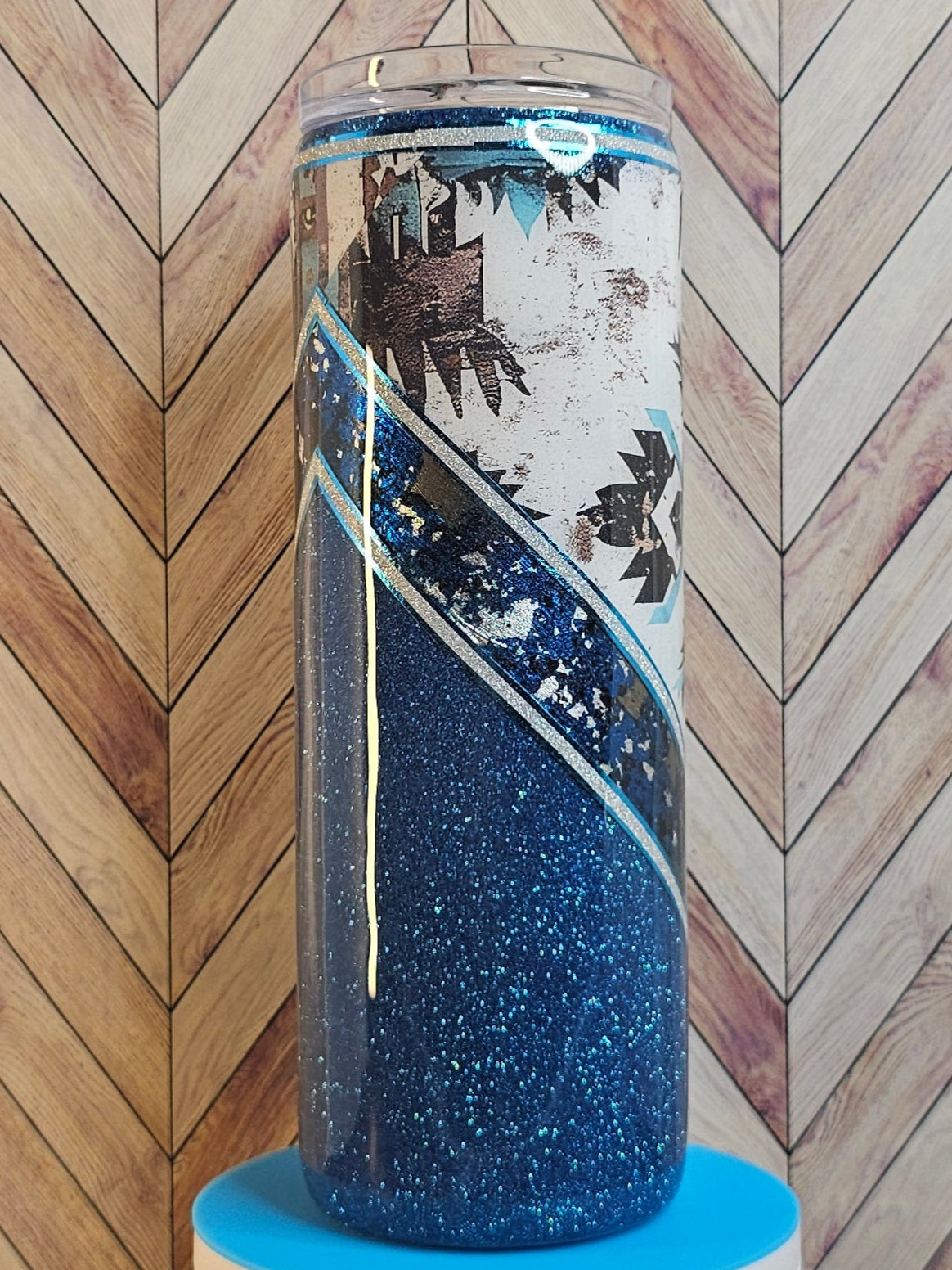 20oz Skinny Southwest V-split with Blue Glitter & Foil Epoxy Tumbler