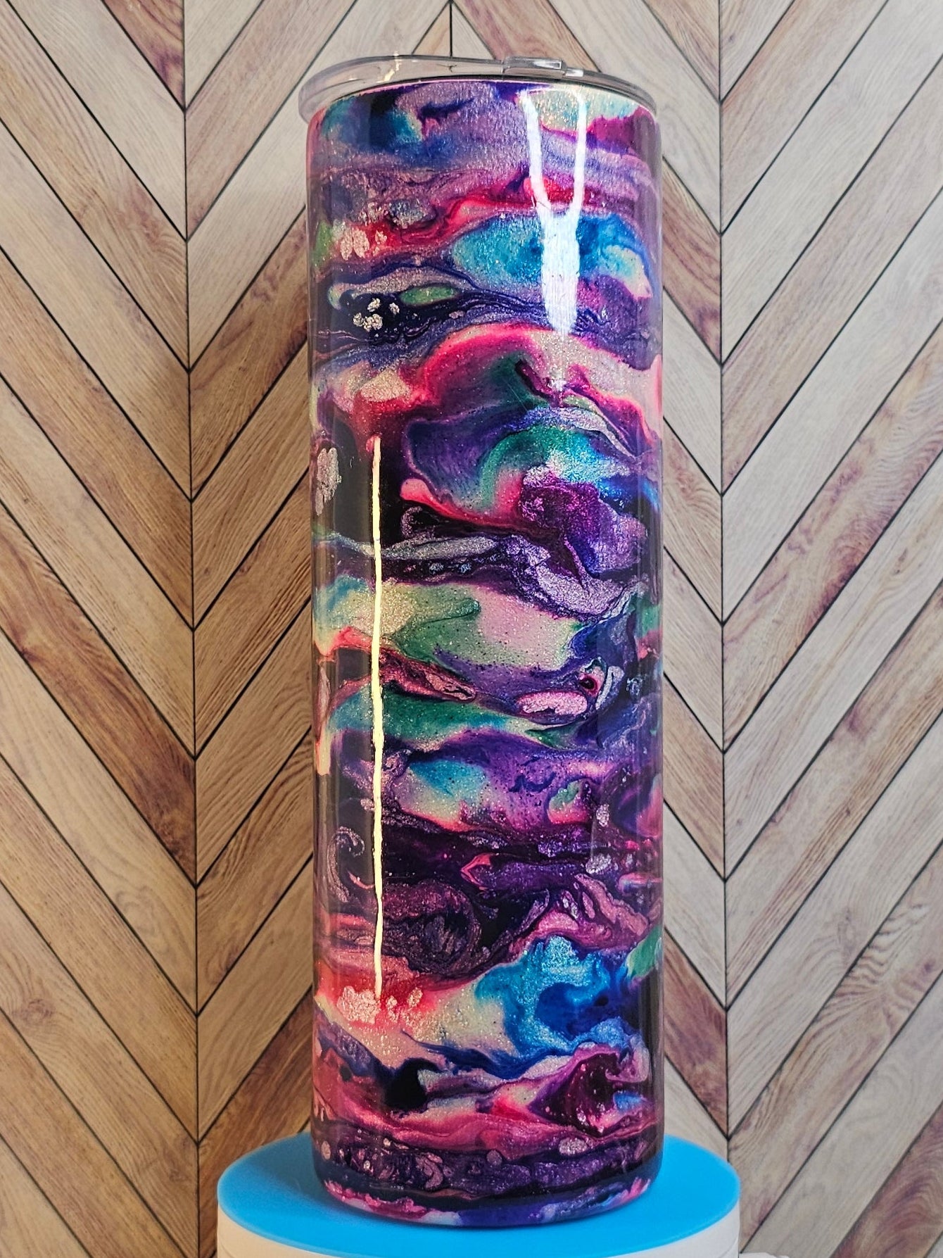 30oz Duo Skinny Purple/Blue/Green/Pink Ink Swirl Epoxy Tumbler