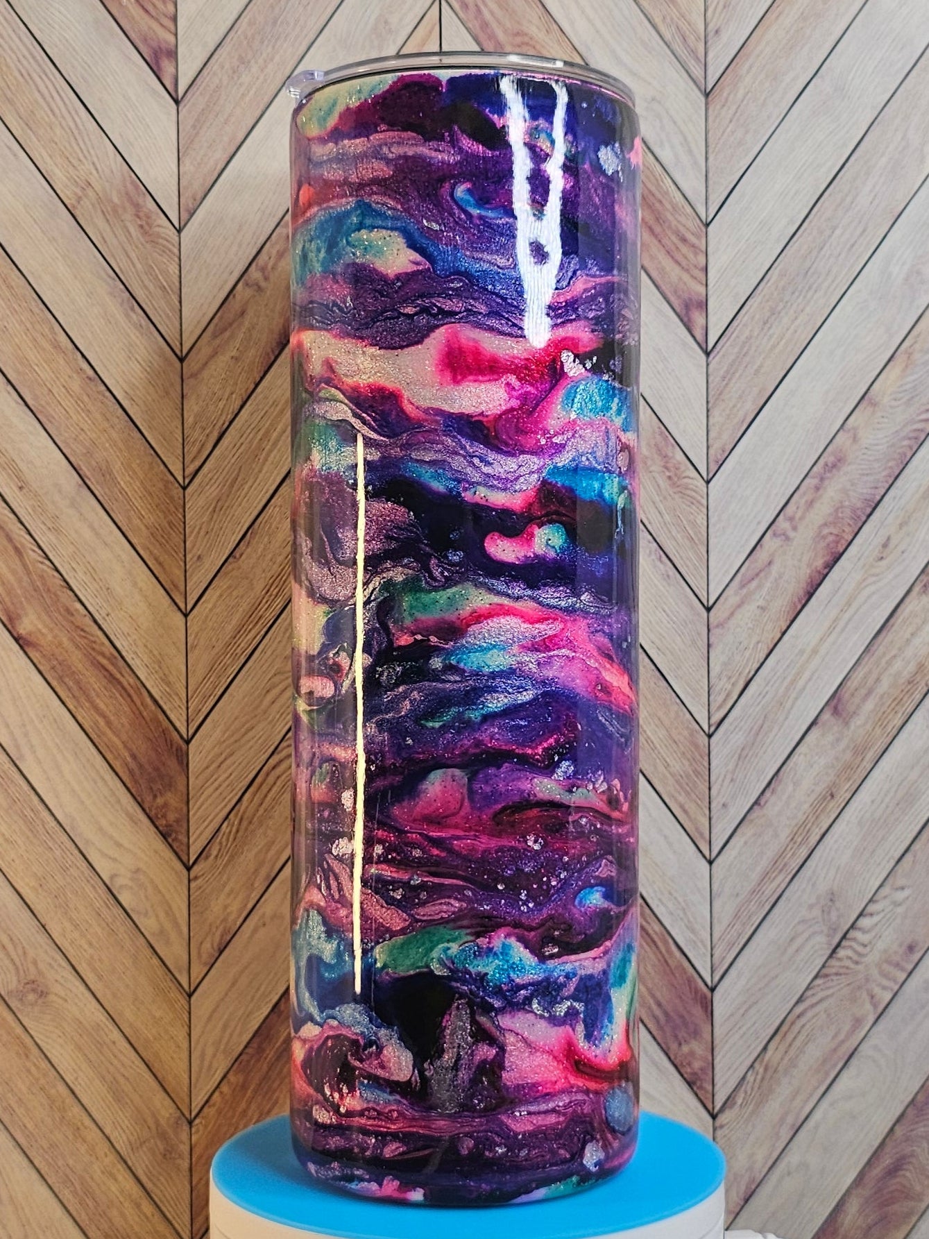 30oz Duo Skinny Purple/Blue/Green/Pink Ink Swirl Epoxy Tumbler