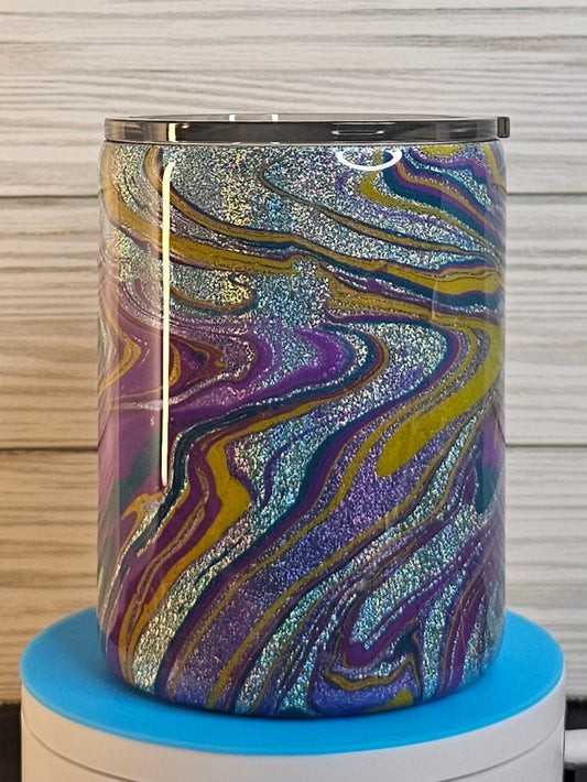 10oz Coffe Cup Glitter Purple/Gold/Teal Hydro-dip Epoxy Tumbler
