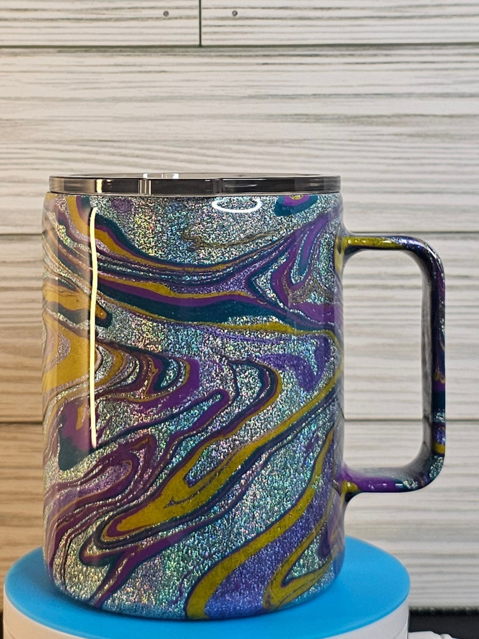 10oz Coffe Cup Glitter Purple/Gold/Teal Hydro-dip Epoxy Tumbler