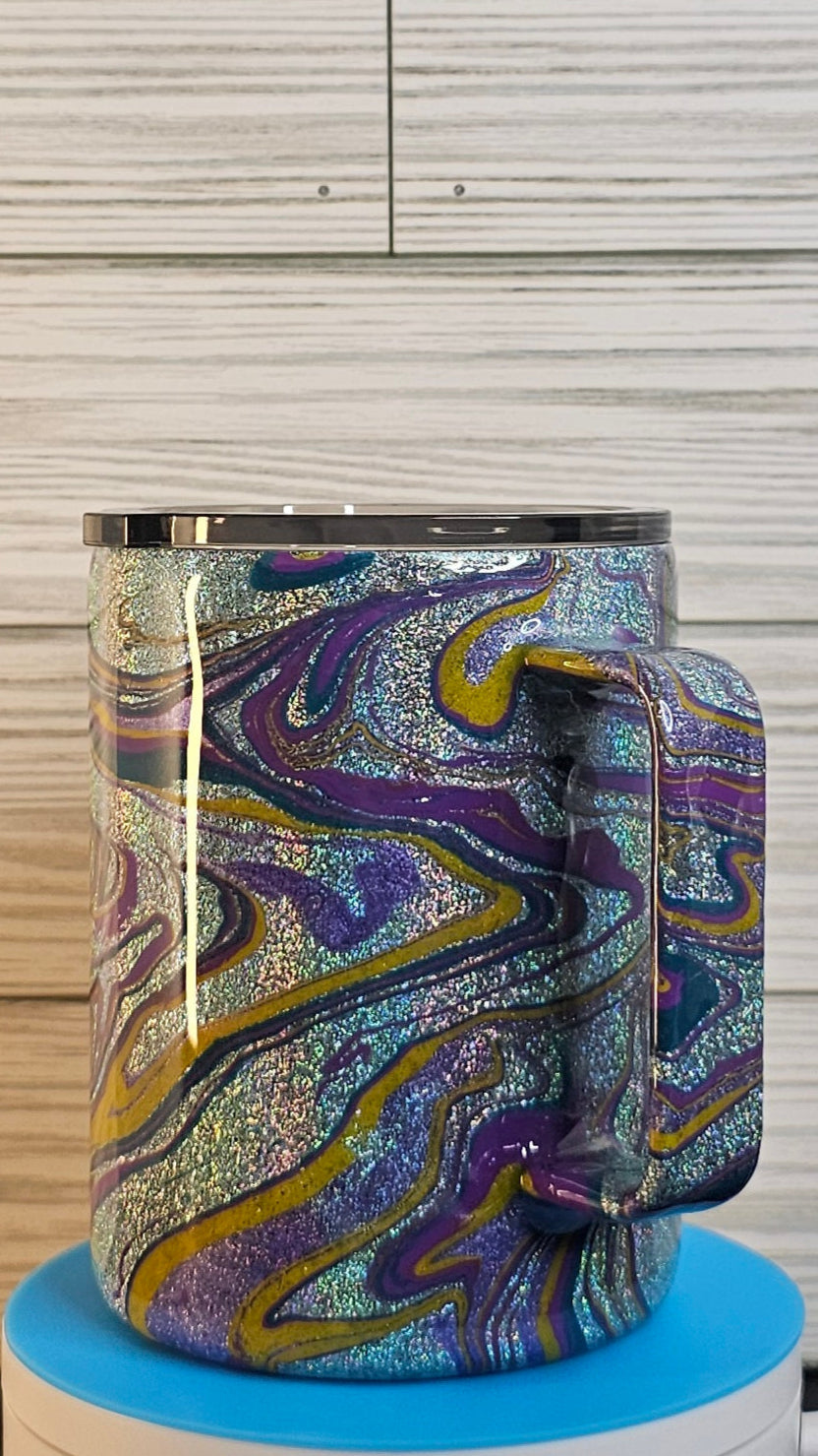 10oz Coffe Cup Glitter Purple/Gold/Teal Hydro-dip Epoxy Tumbler