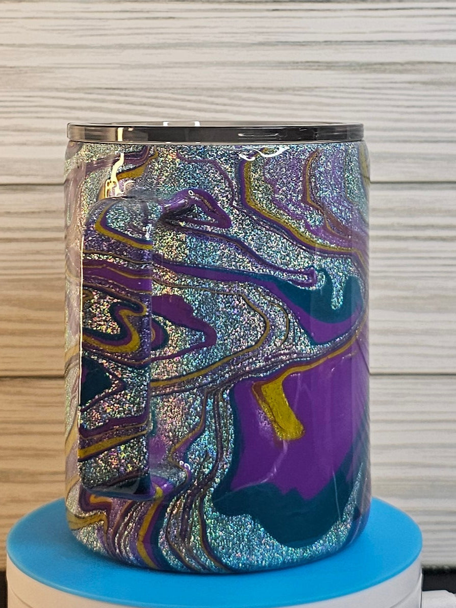 10oz Coffe Cup Glitter Purple/Gold/Teal Hydro-dip Epoxy Tumbler