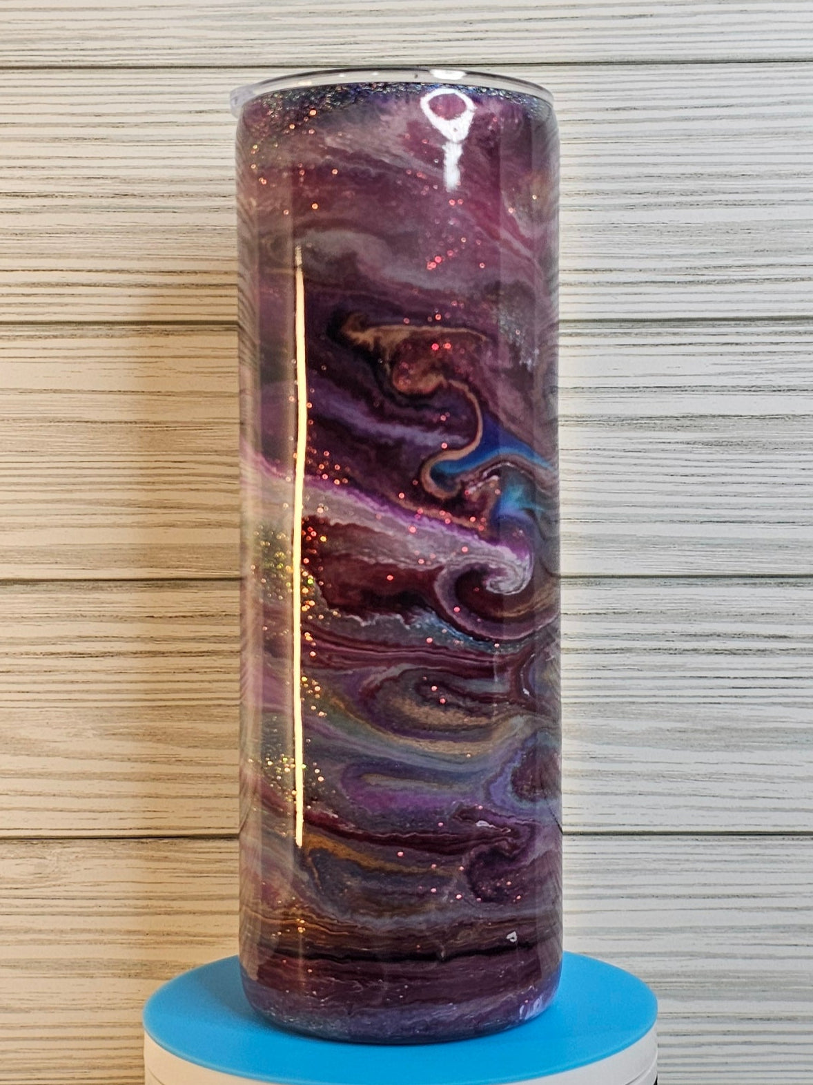 20oz Skinny Red/Purple/Gold Ink Swirl with Holographic Glitter Epoxy Tumbler