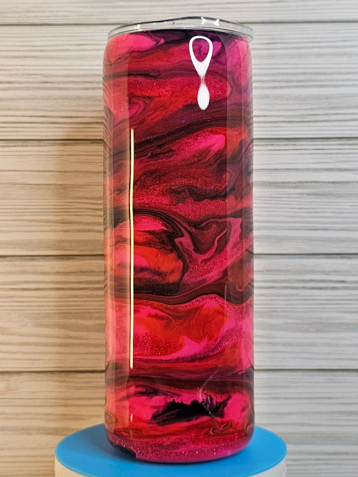 20oz Skinny Pink/Red/Purple Ink Swirl with Glitter Vein Epoxy Tumbler