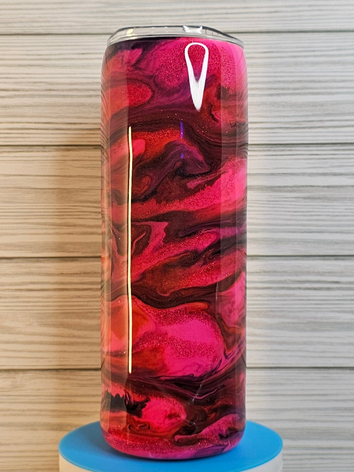 20oz Skinny Pink/Red/Purple Ink Swirl with Glitter Vein Epoxy Tumbler