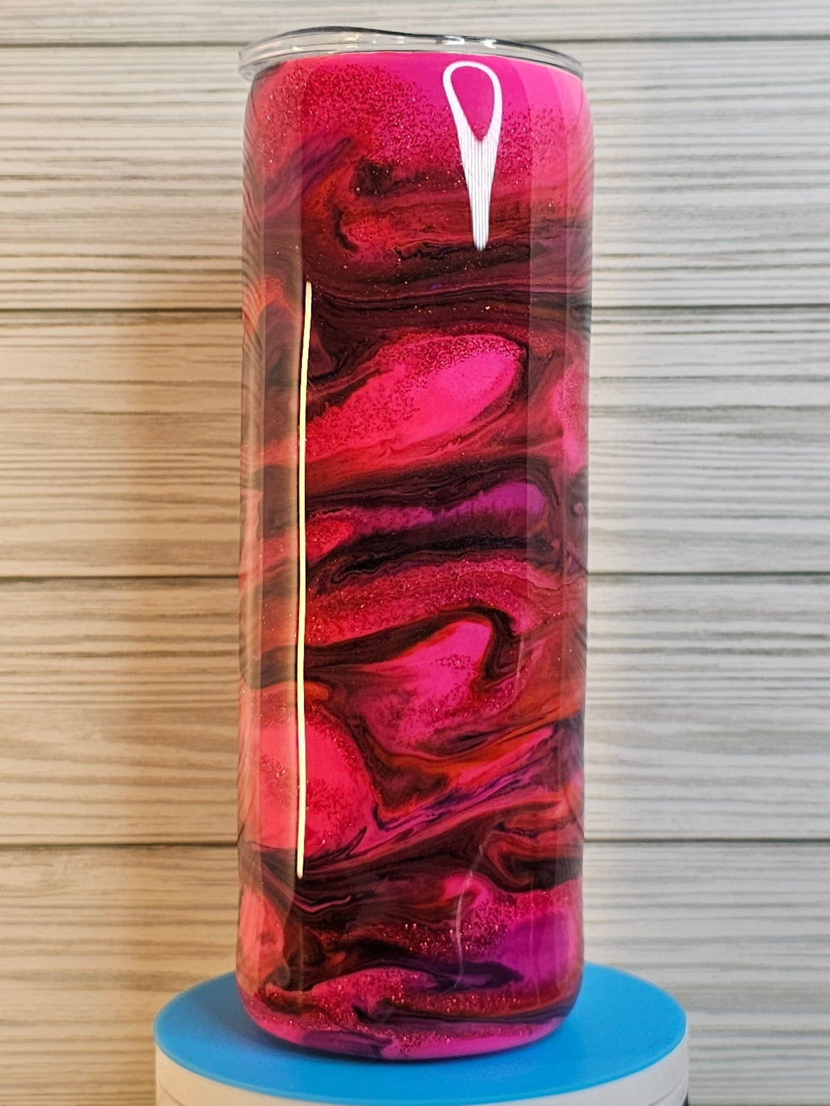 20oz Skinny Pink/Red/Purple Ink Swirl with Glitter Vein Epoxy Tumbler
