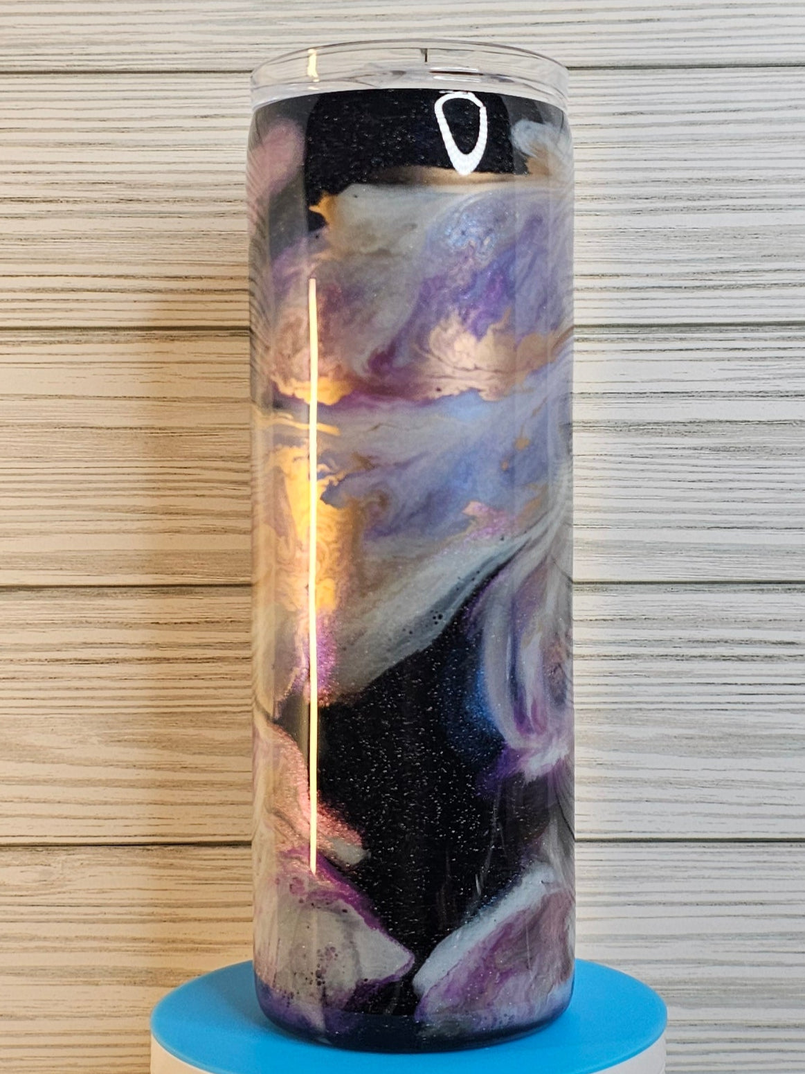 20oz Skinny Purple/Blue/Gold Ink Swirl Epoxy Tumbler