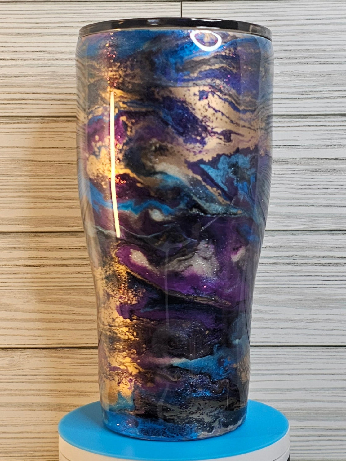 30oz Modern Curve Purple/Blue/Gold Ink Swirl Epoxy Tumbler