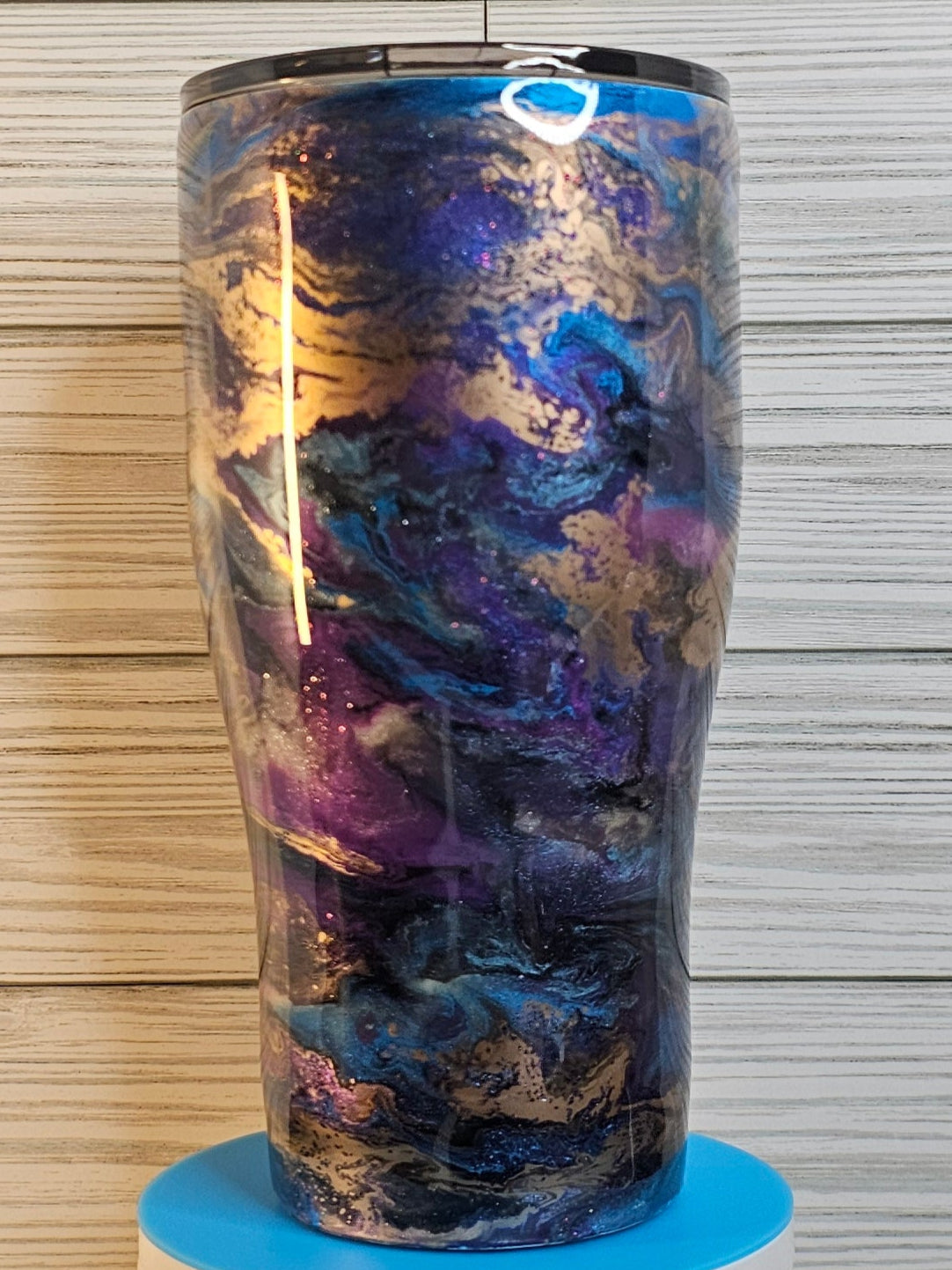 30oz Modern Curve Purple/Blue/Gold Ink Swirl Epoxy Tumbler
