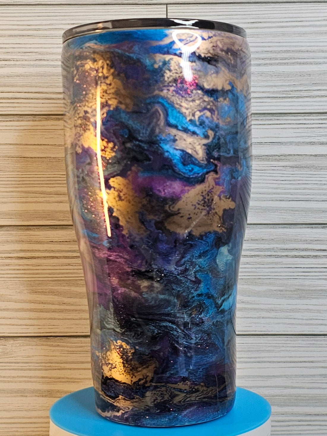 30oz Modern Curve Purple/Blue/Gold Ink Swirl Epoxy Tumbler