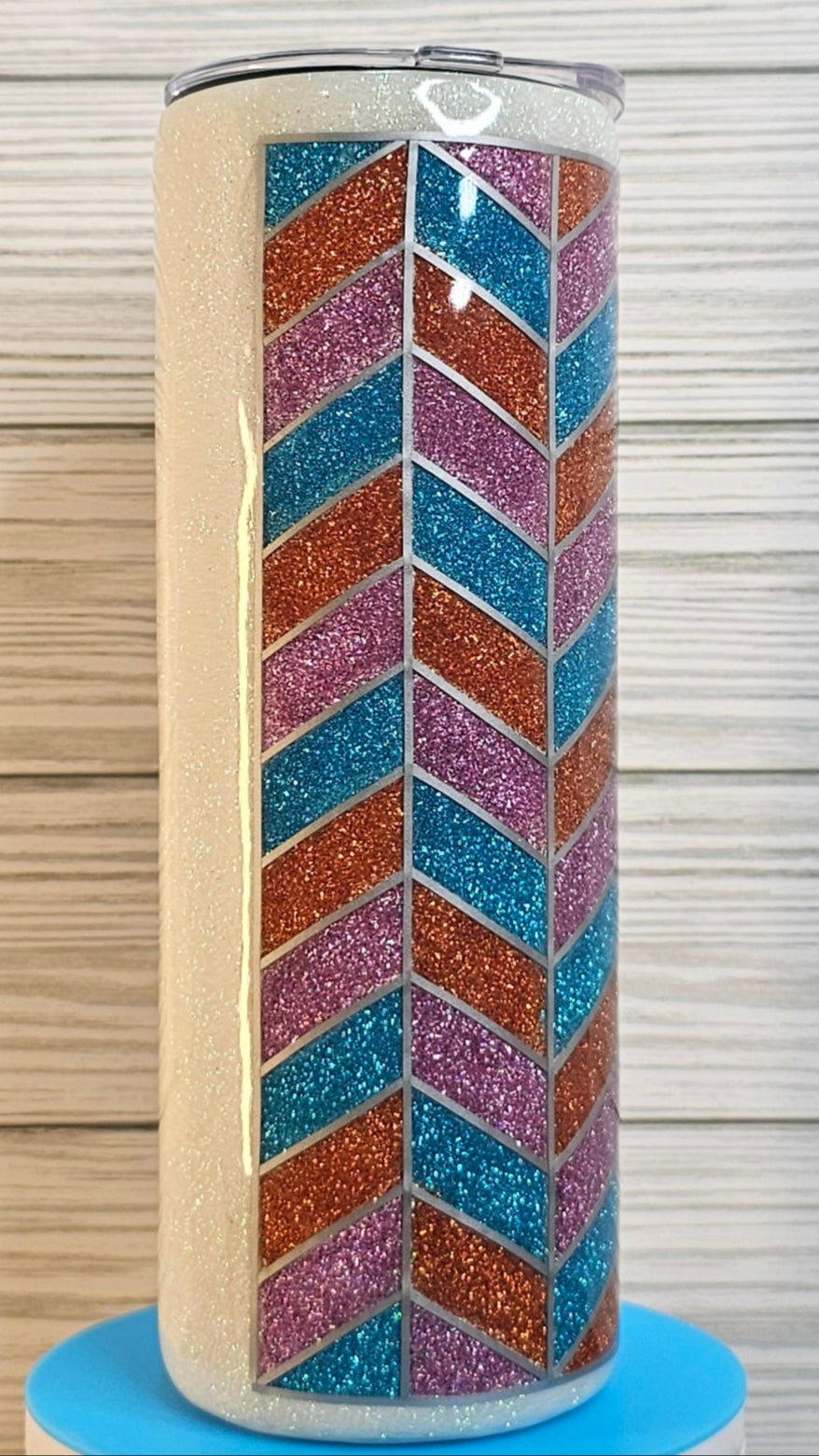 20oz Duo Skinny Purple/Blue/Orange Chevron Glitter Epoxy Tumbler