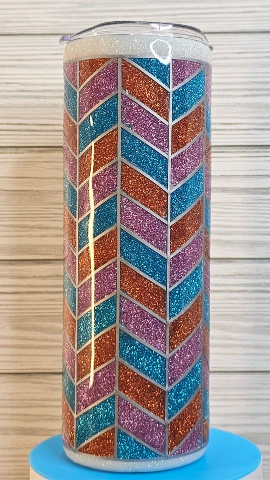 20oz Duo Skinny Purple/Blue/Orange Chevron Glitter Epoxy Tumbler