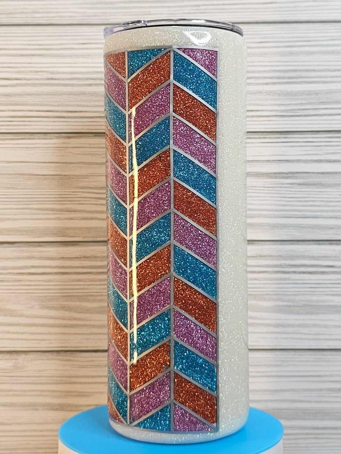 20oz Duo Skinny Purple/Blue/Orange Chevron Glitter Epoxy Tumbler