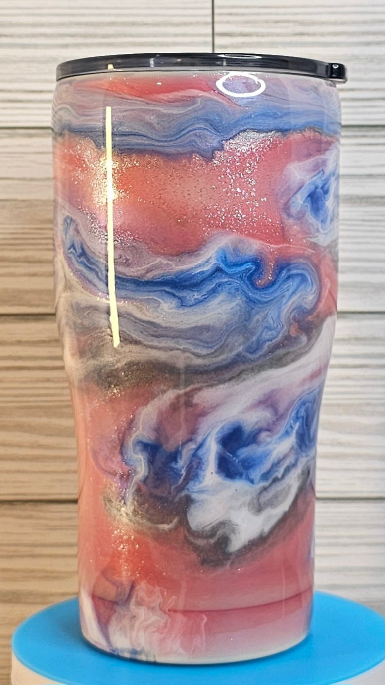20oz Modern Curve Pink Blue/Purple/Gray Ink Swirl Epoxy Tumbler