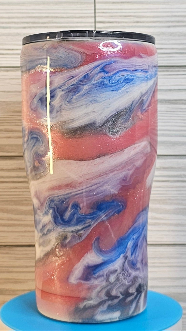 20oz Modern Curve Pink Blue/Purple/Gray Ink Swirl Epoxy Tumbler