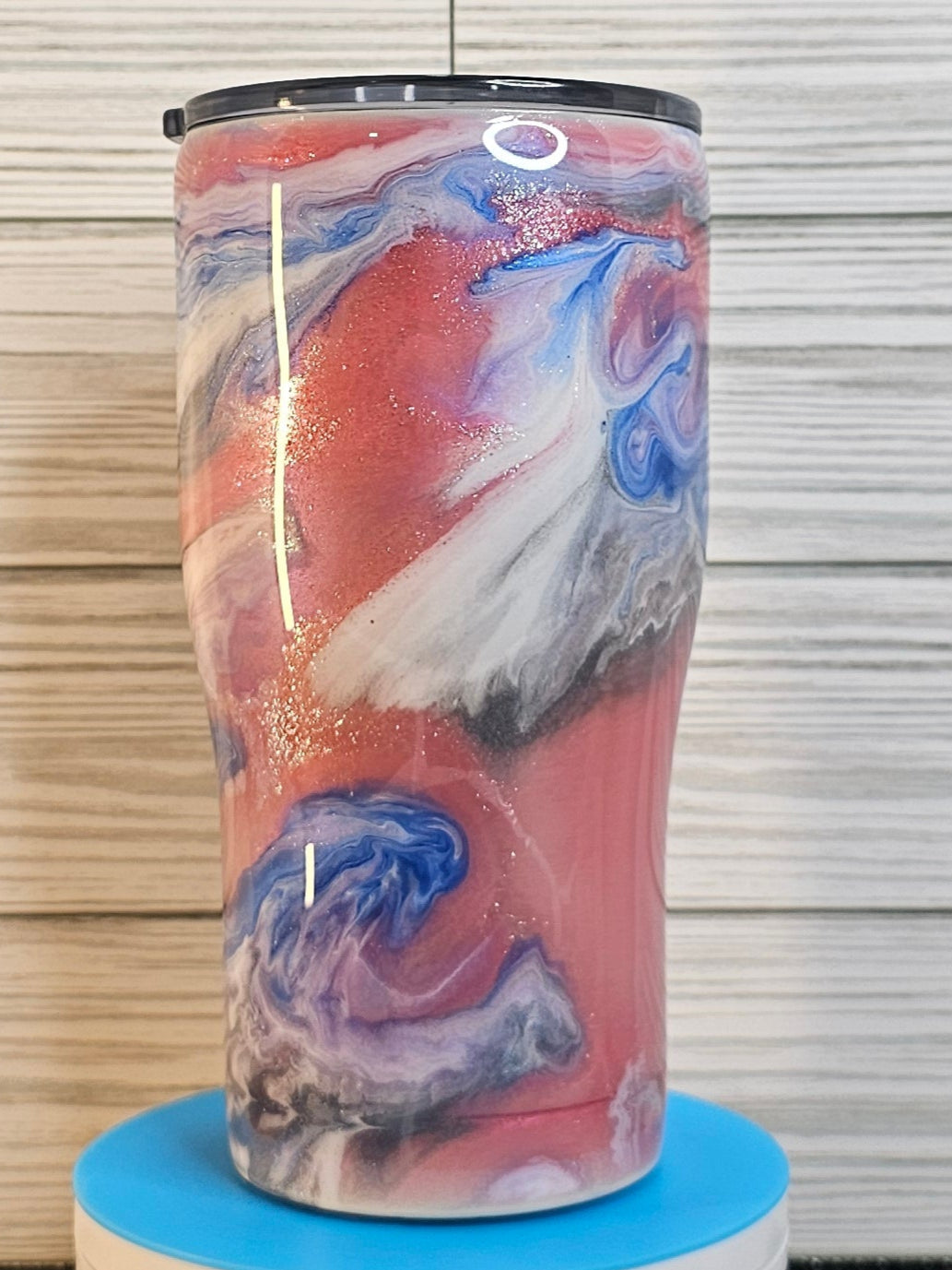 20oz Modern Curve Pink Blue/Purple/Gray Ink Swirl Epoxy Tumbler