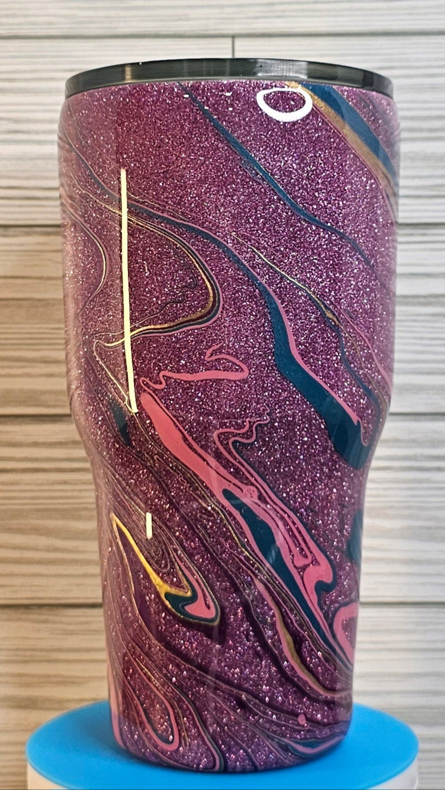 30oz Fatty Modern Curve Purple Glitter Paint Swirl Epoxy Tumbler