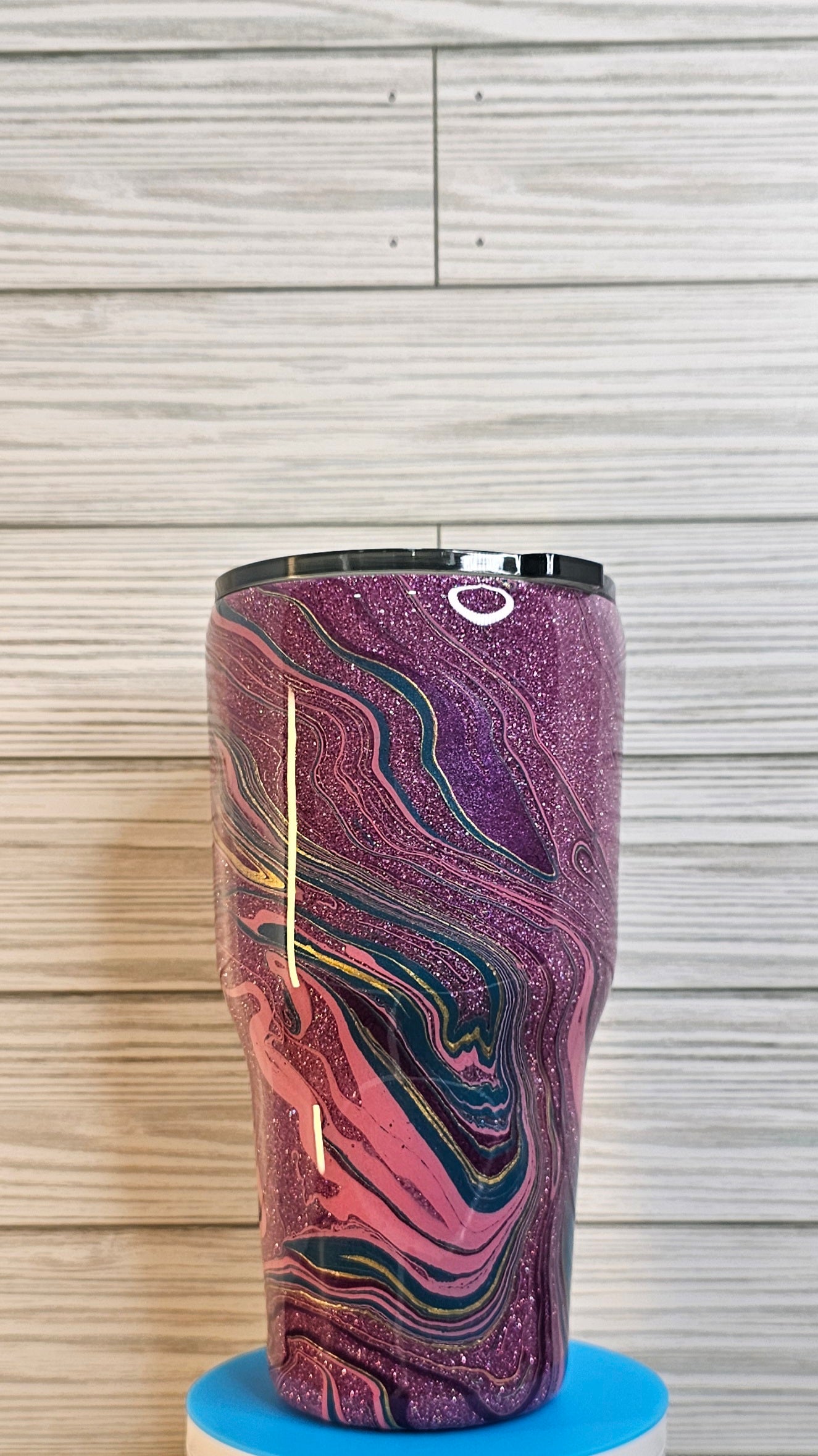 30oz Fatty Modern Curve Purple Glitter Paint Swirl Epoxy Tumbler