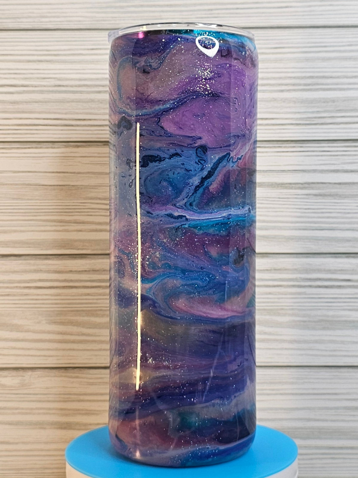 20oz Skinny Purple/Pink/Blue Ink Swirl with Glitter Epoxy Tumbler