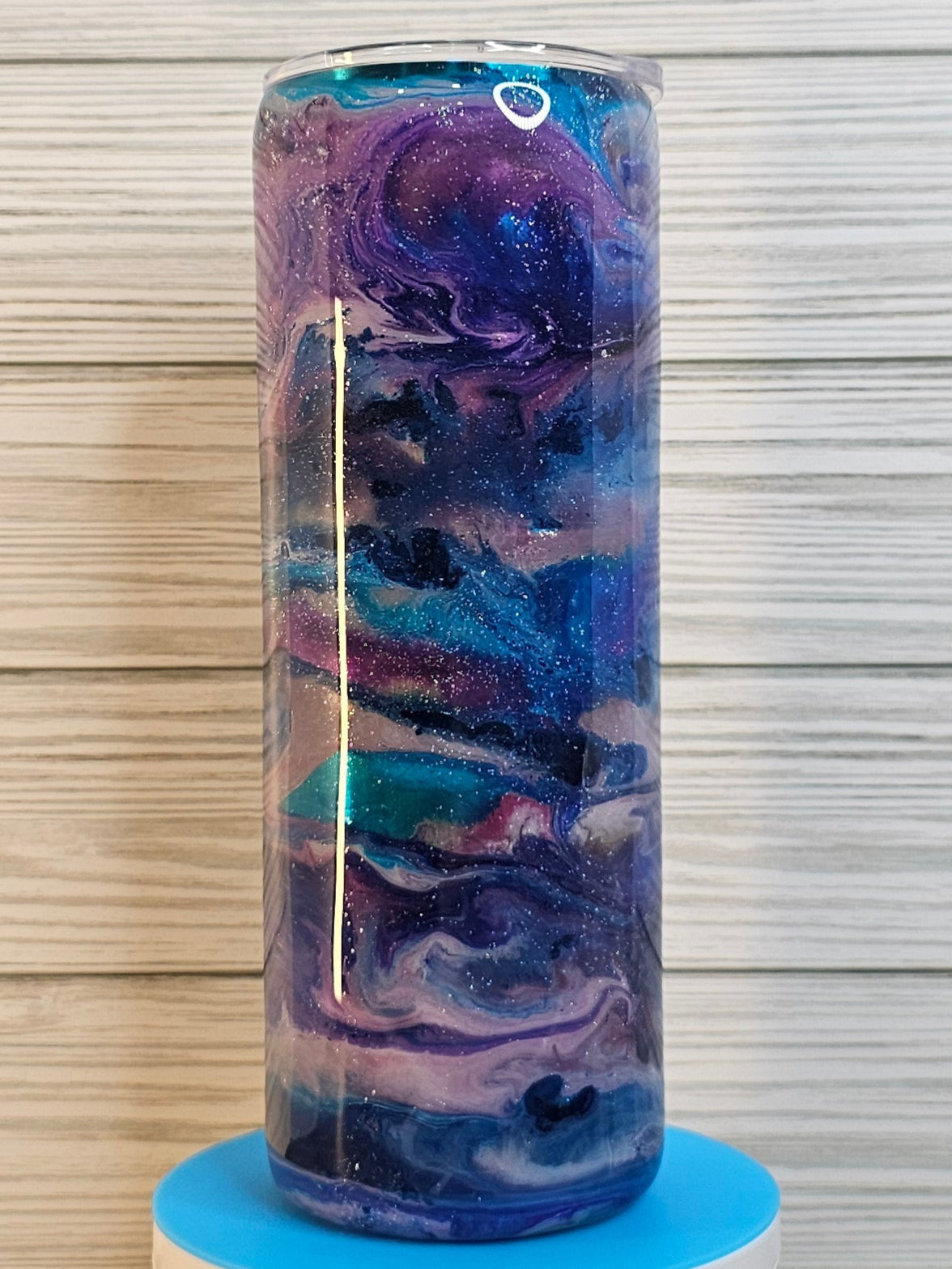 20oz Skinny Purple/Pink/Blue Ink Swirl with Glitter Epoxy Tumbler