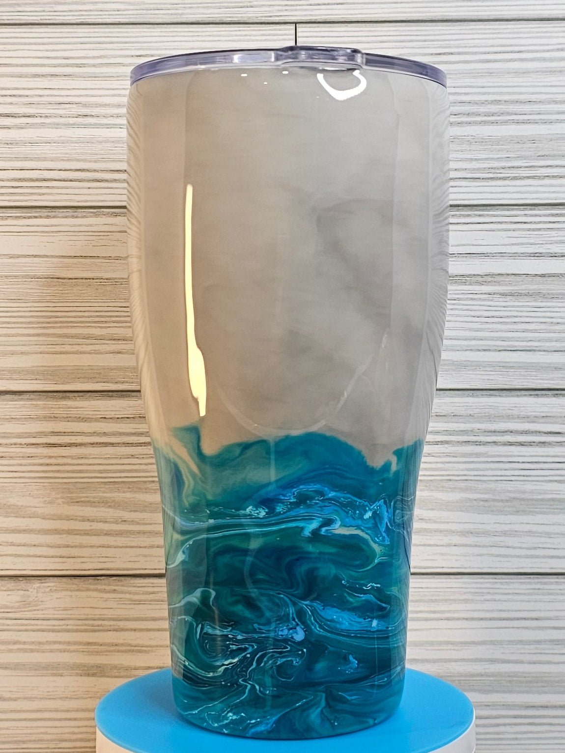 30oz Modern Curve Smoke & Ocean Ink Swirl Calm Storm Epoxy Tumbler