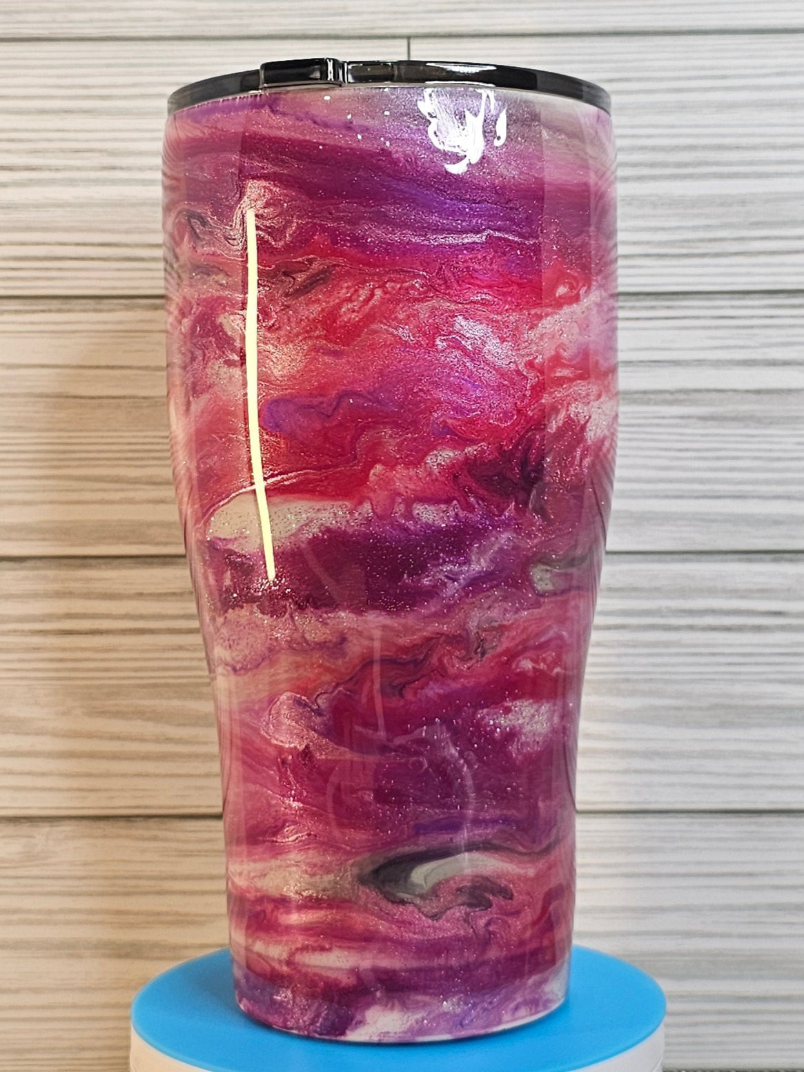 30oz Modern Curve Pink & Purple Ink Swirl Epoxy Tumbler