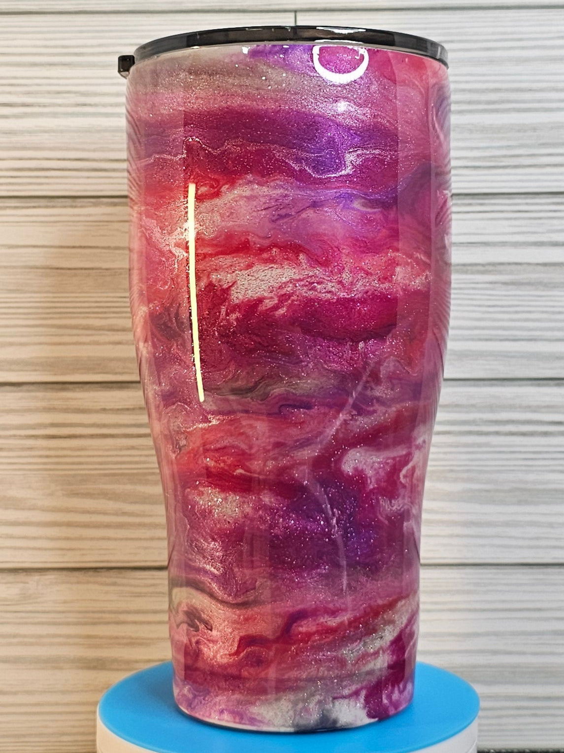 30oz Modern Curve Pink & Purple Ink Swirl Epoxy Tumbler