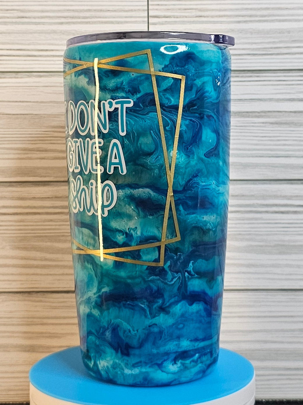 20oz Modern Curve I Don't Give a Ship Ocean Ink Swirl Epoxy Tumbler
