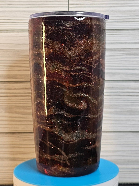 20oz Curve Red/Orange Ink Swirl on Glitter Base Epoxy Tumbler