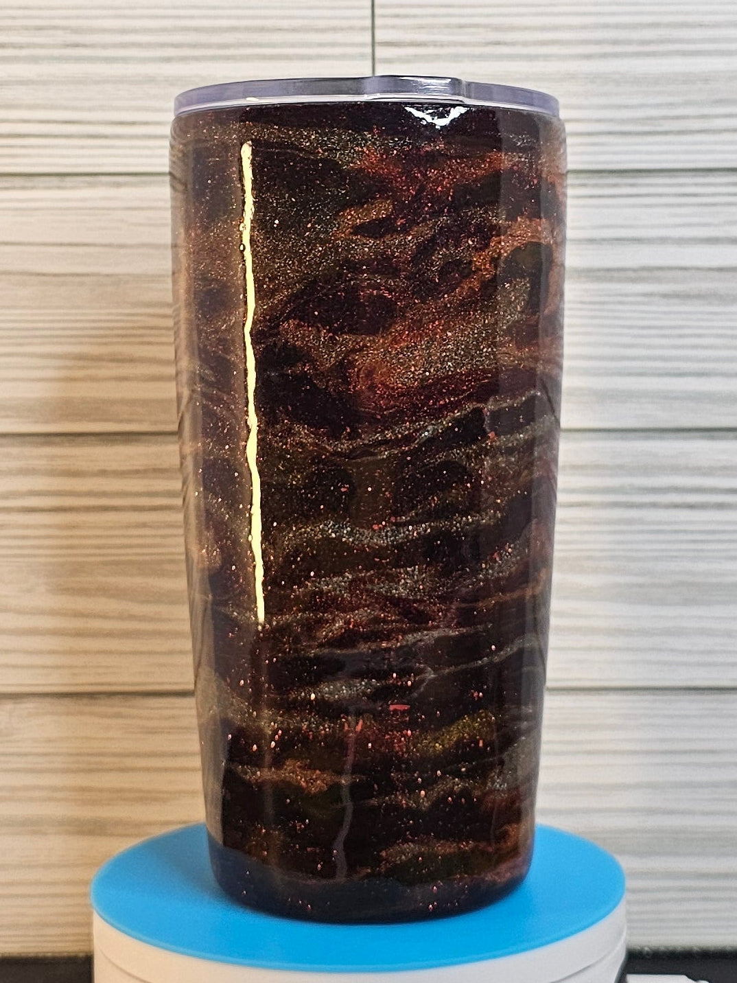 20oz Curve Red/Orange Ink Swirl on Glitter Base Epoxy Tumbler