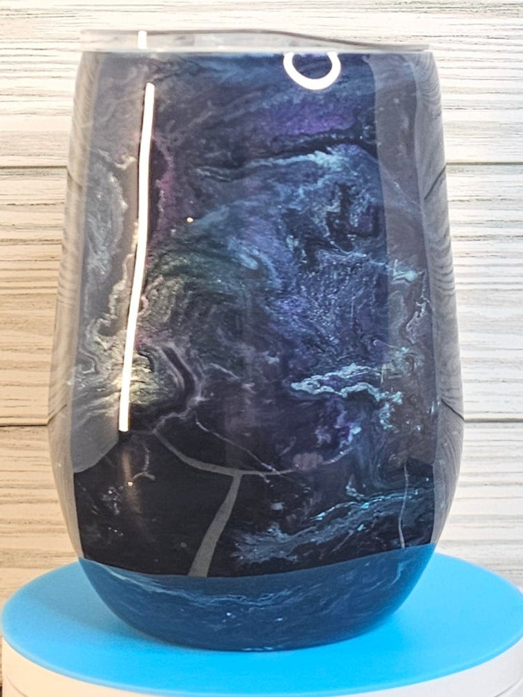 15oz Stemless Wine Purple & Blue Ink Swirl Epoxy Tumbler