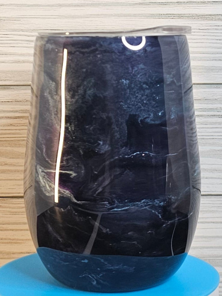 15oz Stemless Wine Purple & Blue Ink Swirl Epoxy Tumbler