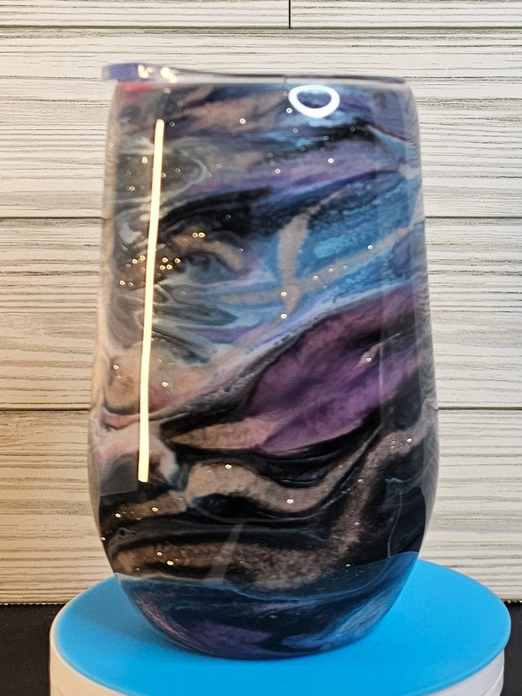 16oz Stemmy Ink Swirl Purple & Blue with Gold Glitter Vein Epoxy Tumbler