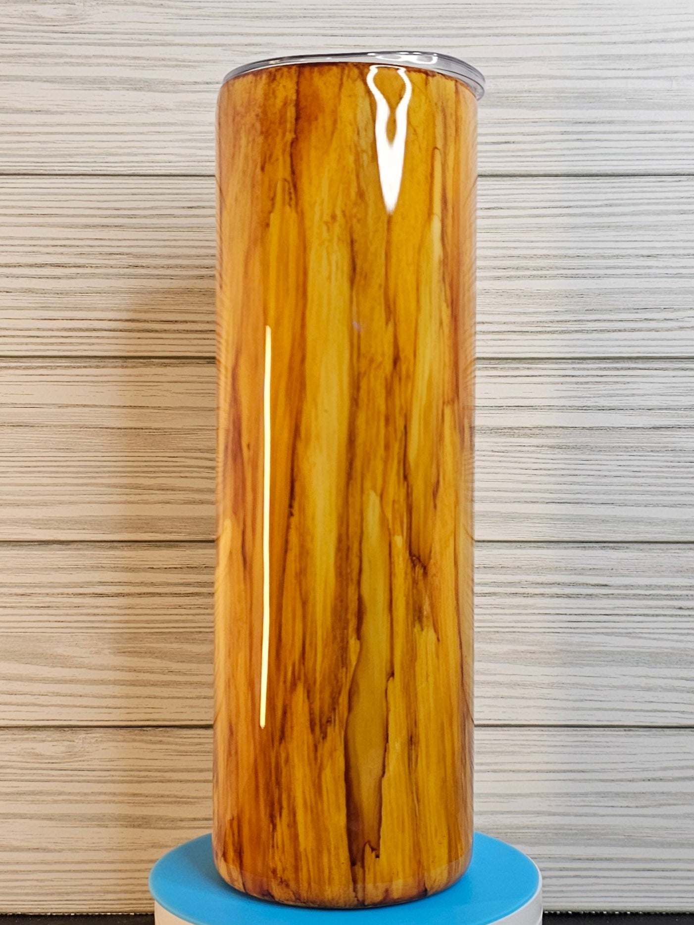 30oz Skinny Wood Grain Home of the Brave with Eagle Epoxy Tumbler