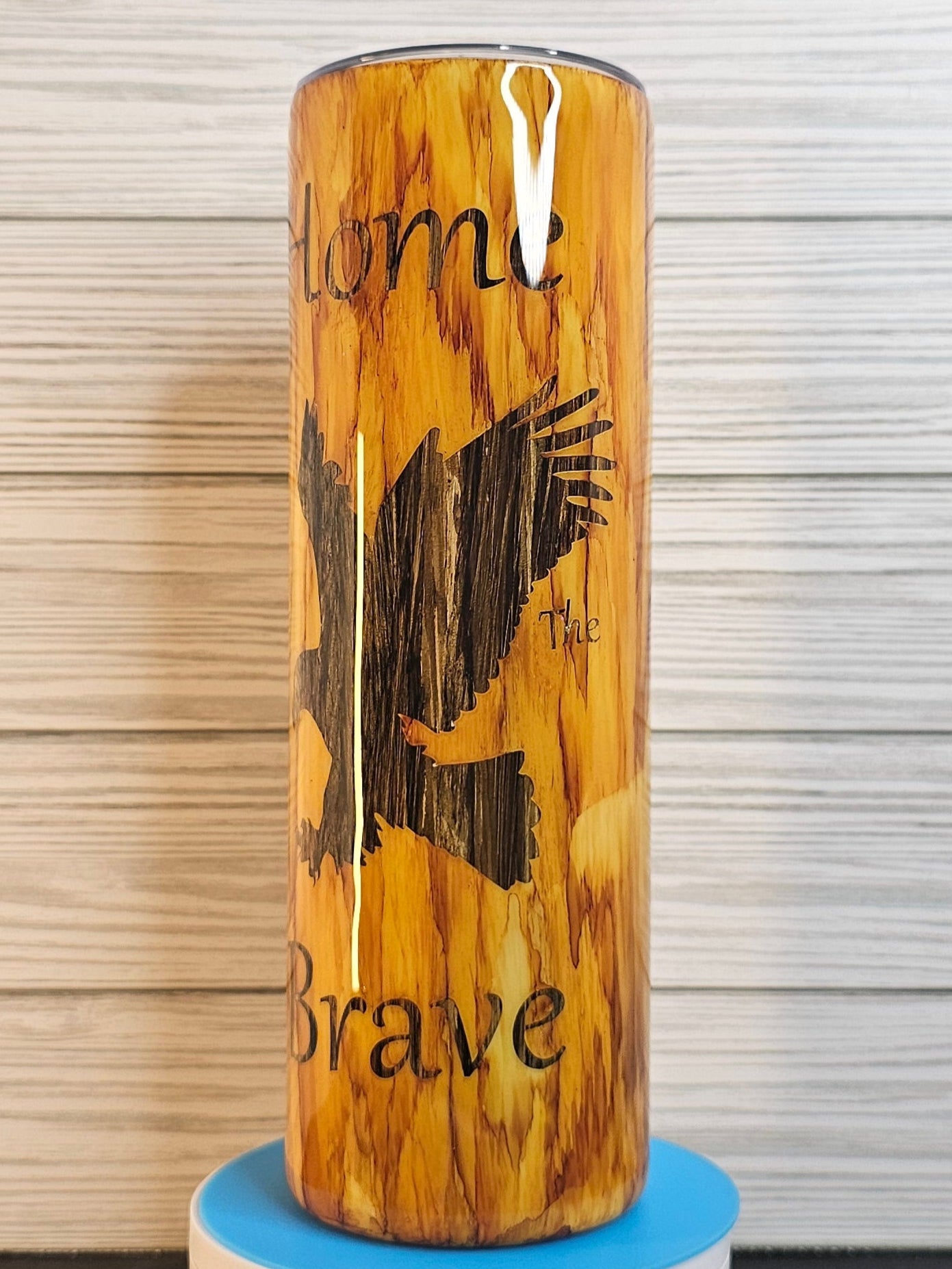 30oz Skinny Wood Grain Home of the Brave with Eagle Epoxy Tumbler