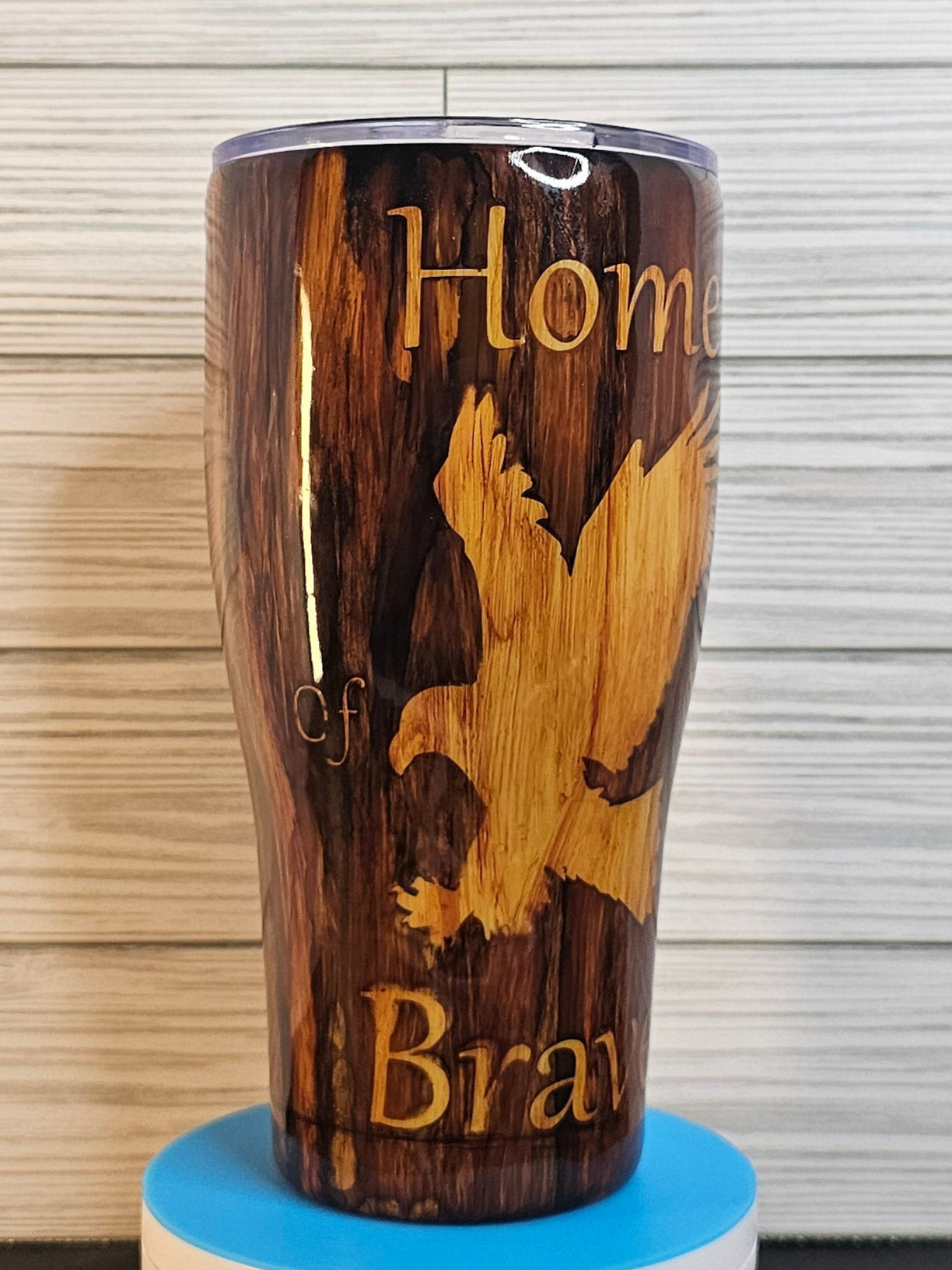 30oz Modern Curve Wood Grain Home of the Brave with Eagle Epoxy Tumbler