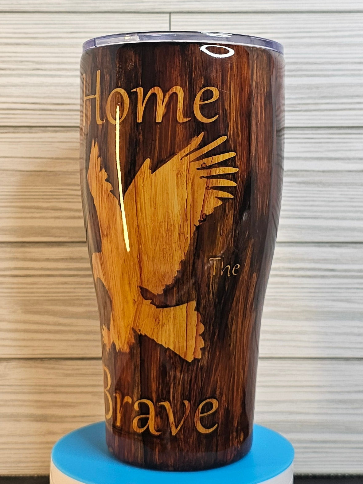 30oz Modern Curve Wood Grain Home of the Brave with Eagle Epoxy Tumbler