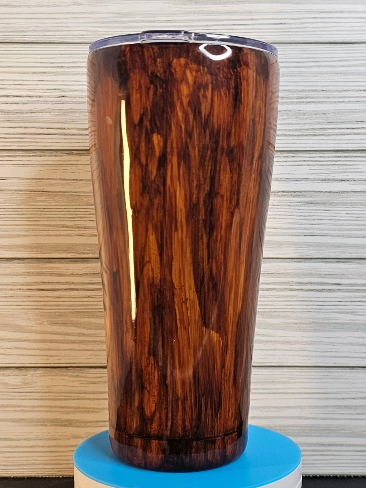 30oz Modern Curve Dark Wood Grain with American Flag Epoxy Tumbler