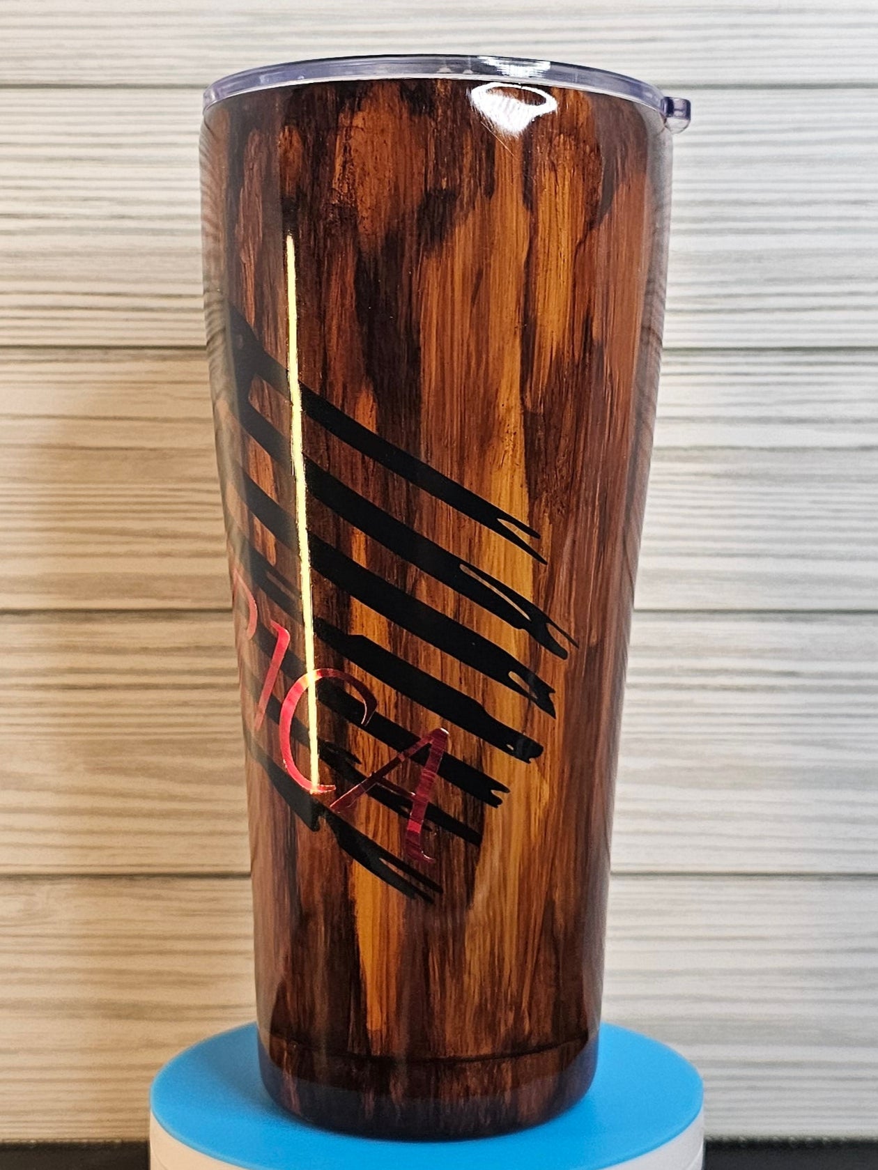 30oz Modern Curve Dark Wood Grain with American Flag Epoxy Tumbler