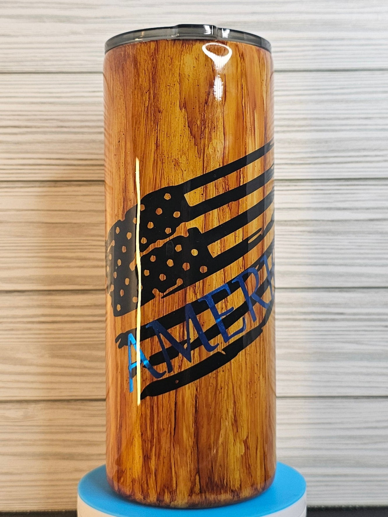 30oz Fatty Wood Grain American Flag Epoxy Tumbler