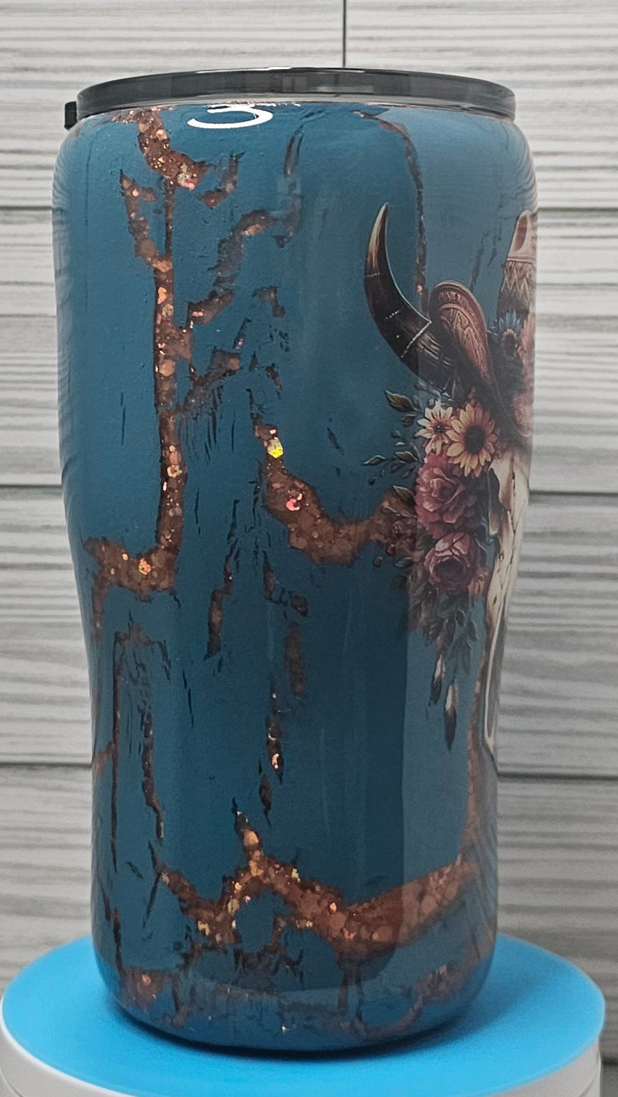 20oz Modern Curve Blue & Gold Crackle with Longhorn Epoxy Tumbler