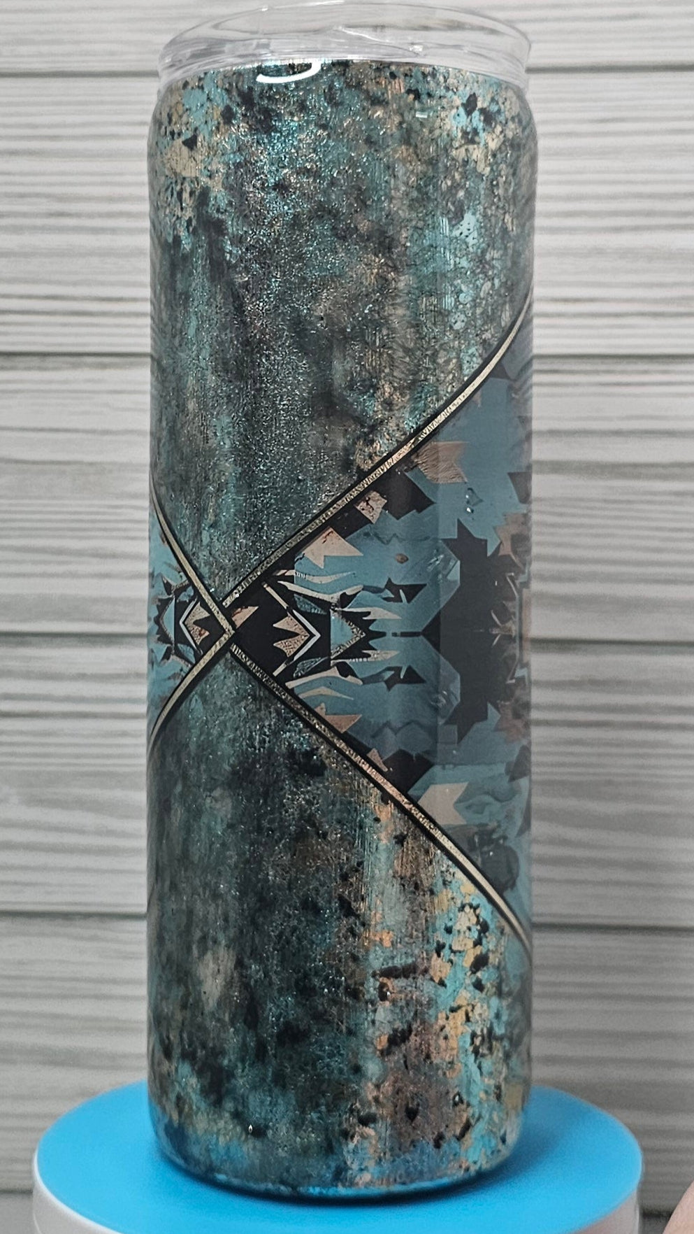 20oz Skinny Southwest Turquoise Diamond with Multi-color Foil Epoxy Tumbler