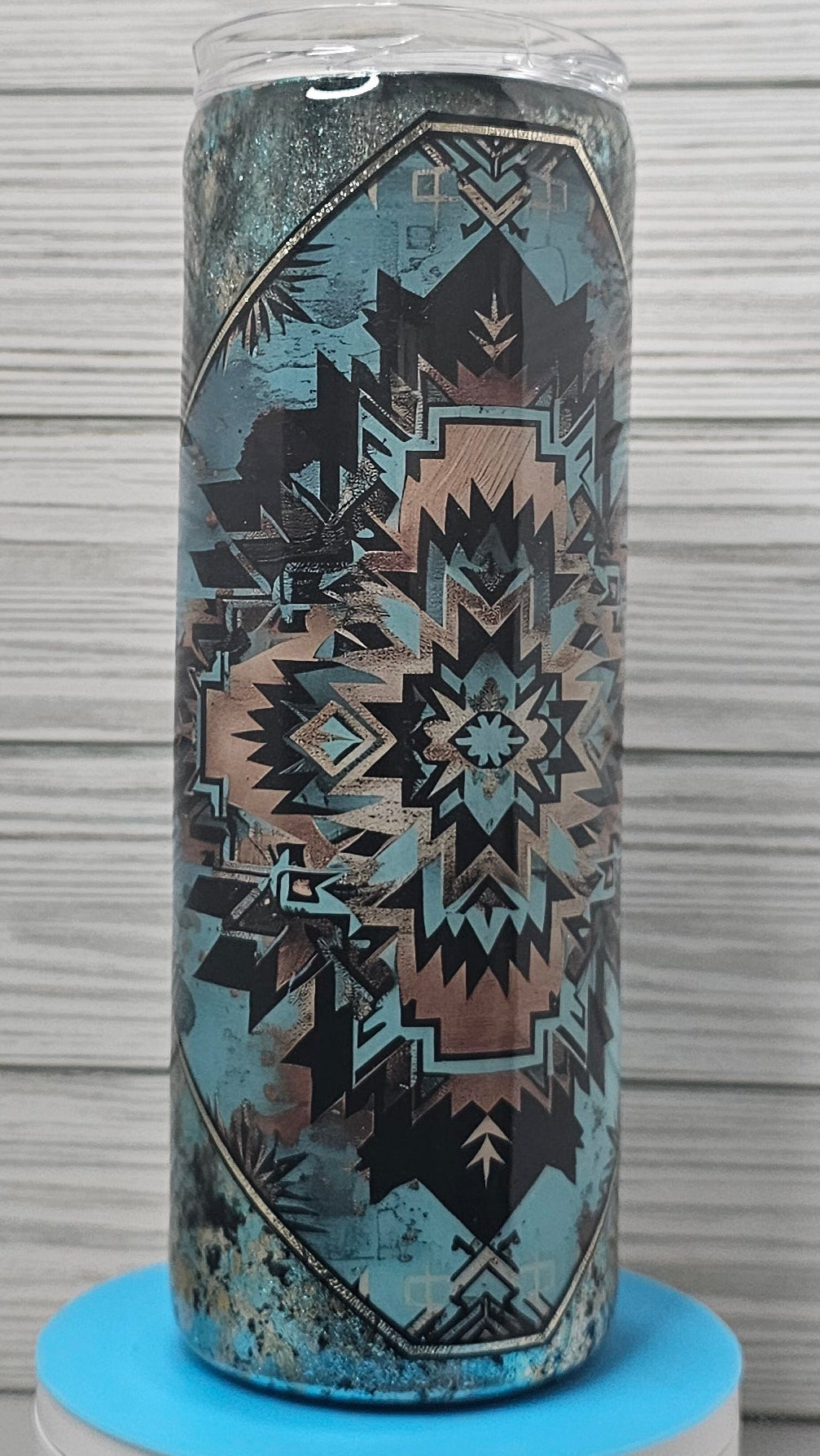 20oz Skinny Southwest Turquoise Diamond with Multi-color Foil Epoxy Tumbler