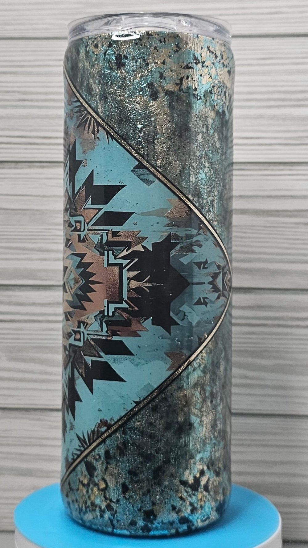 20oz Skinny Southwest Turquoise Diamond with Multi-color Foil Epoxy Tumbler