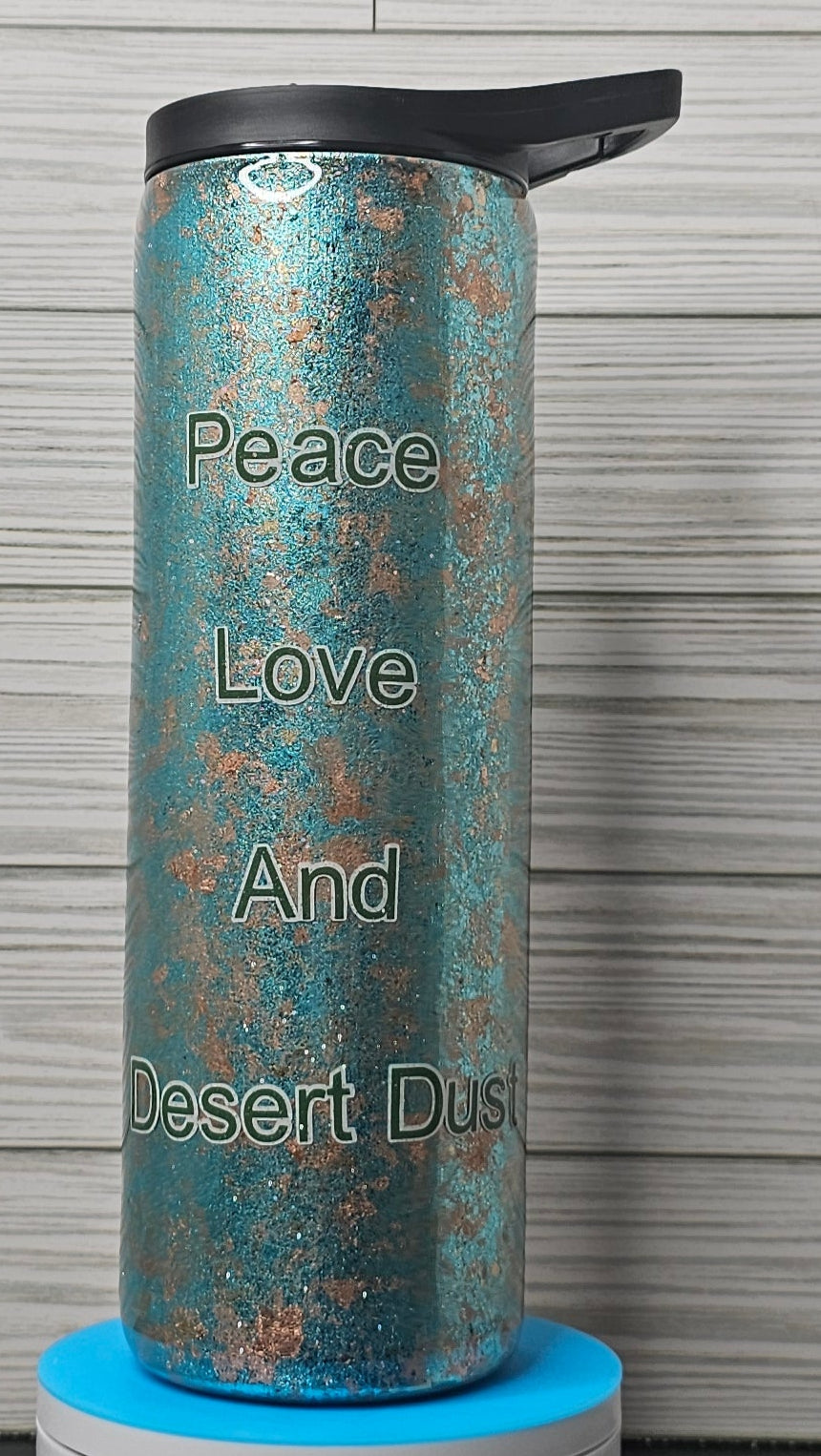 30oz Duo Skinny Turquoise/Gold Foil with Peace, Love, and Desert Dust Epoxy Tumbler